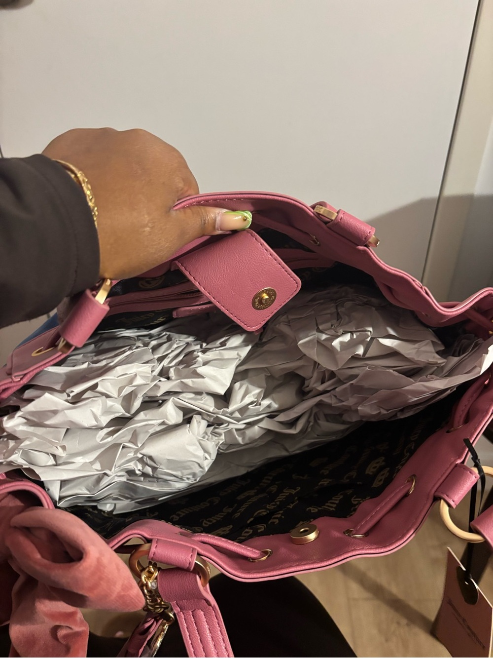 Juicy Couture Scottie dogs Pink & Navy Tote Bag color is regal blue/chateau - Picture 10 of 11